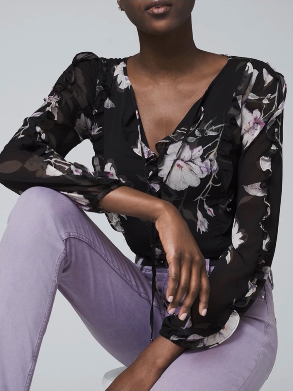NWT WHBM Mini Ruffle Floral Print Blouse